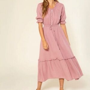 OuterKnown Odyssey Peasant Dress|| Cosmo Pink Maxi || 100% organic cotton